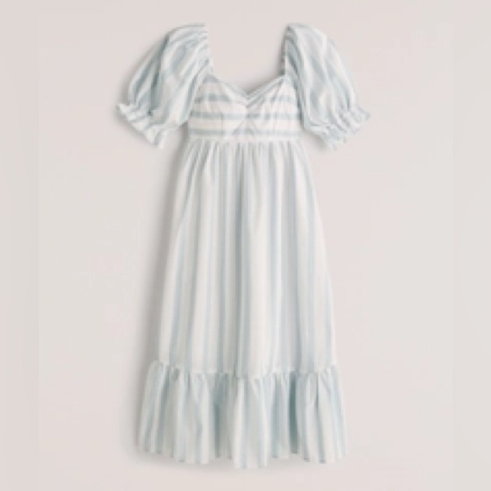 A&F White/Teal Striped Poplin Midi Dress